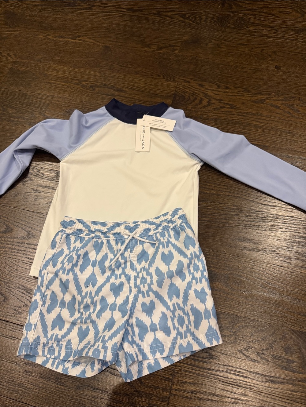 Janie and Jack Kids Rash Guard Swim Set - Light Blue & White
